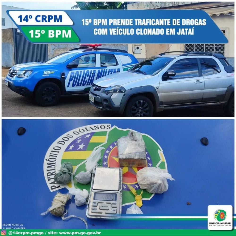 PM PRENDE TRAFICANTE DE DROGAS COM VEÍCULO CLONADO EM JATAÍ