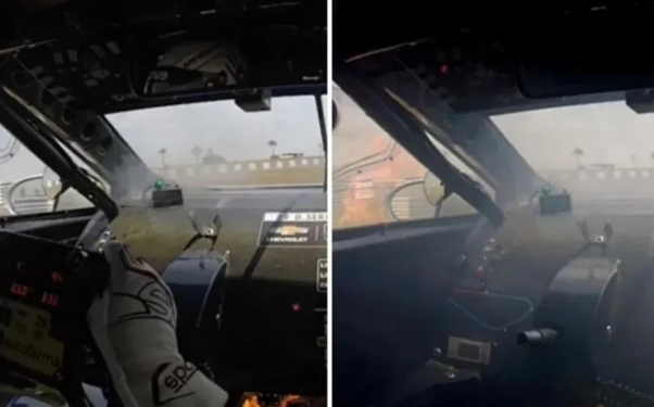 Carro de piloto da Stock Car pega fogo durante treino em Goiânia