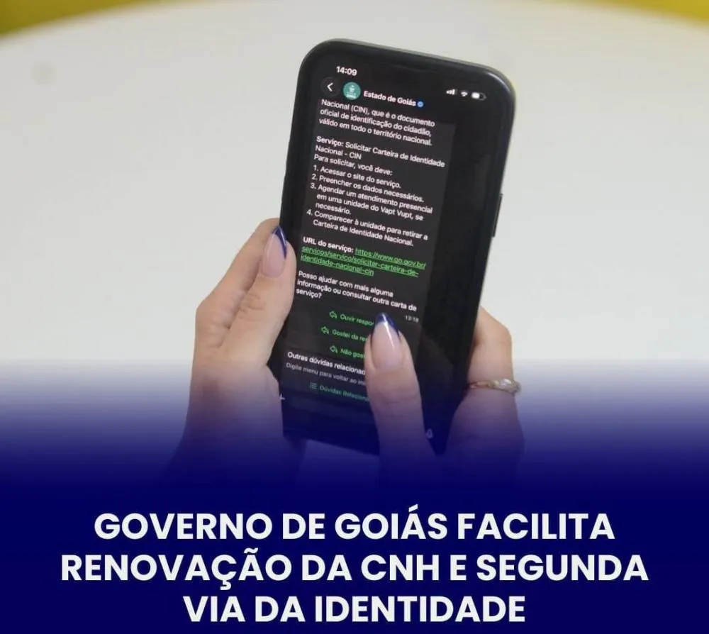 GOVERNO DE GOIÁS PASSA A OFERECER CINCO SERVIÇOS PÚBLICOS PELO WHATSAPP