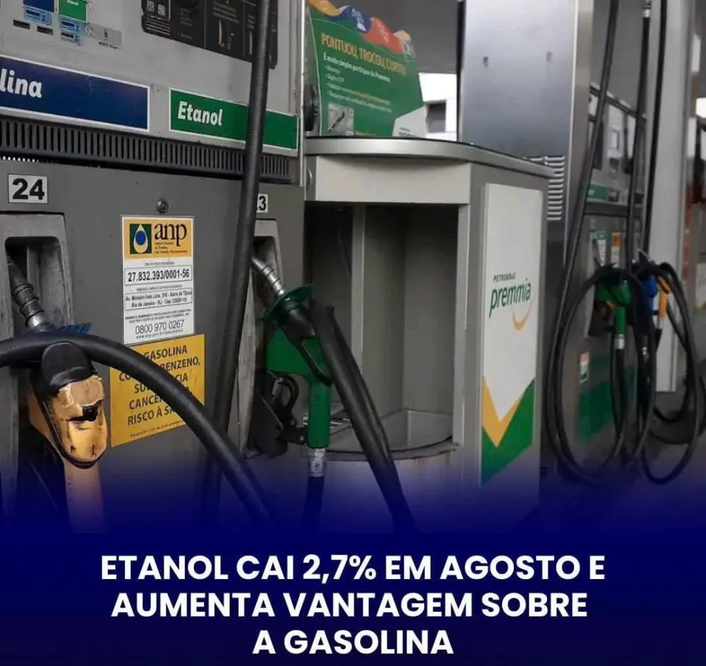 ETANOL FICA 2,7% MAIS BARATO EM AGOSTO E ATINGE MENOR RELAÇÃO COM A GASOLINA