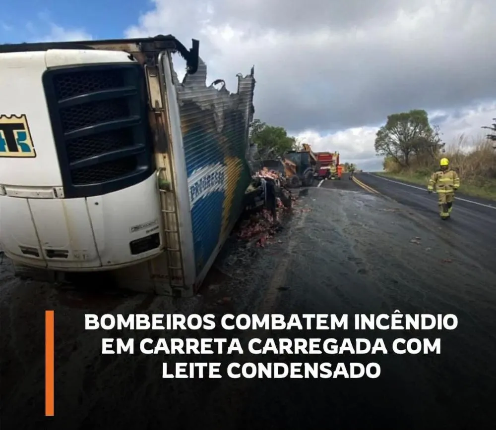 CARRETA COM LEITE CONDENSADO PEGA FOGO NA GO-210, EM CALDAS NOVAS