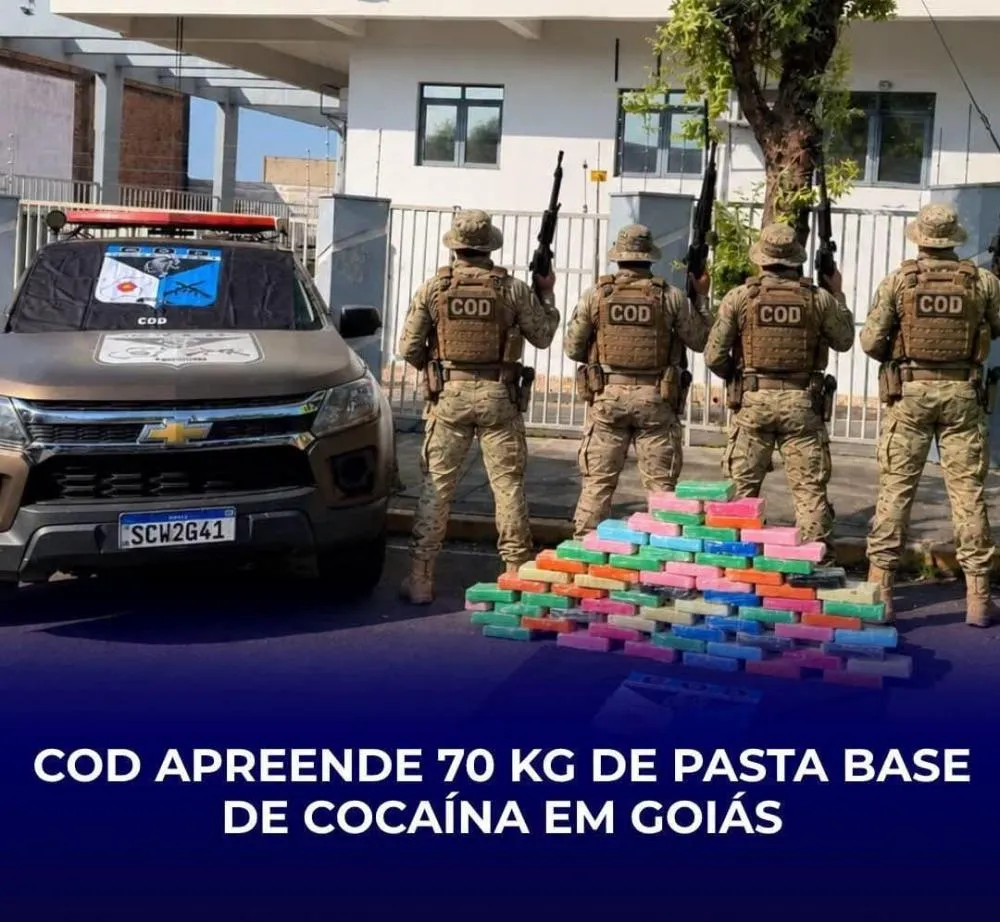 COD apreende 70 kg de pasta base de cocaína na região oeste de Goiás