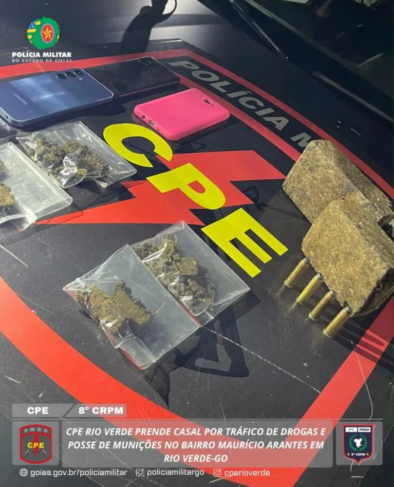 Operação da CPE prende casal com maconha e munições calibre .357 em Rio Verde